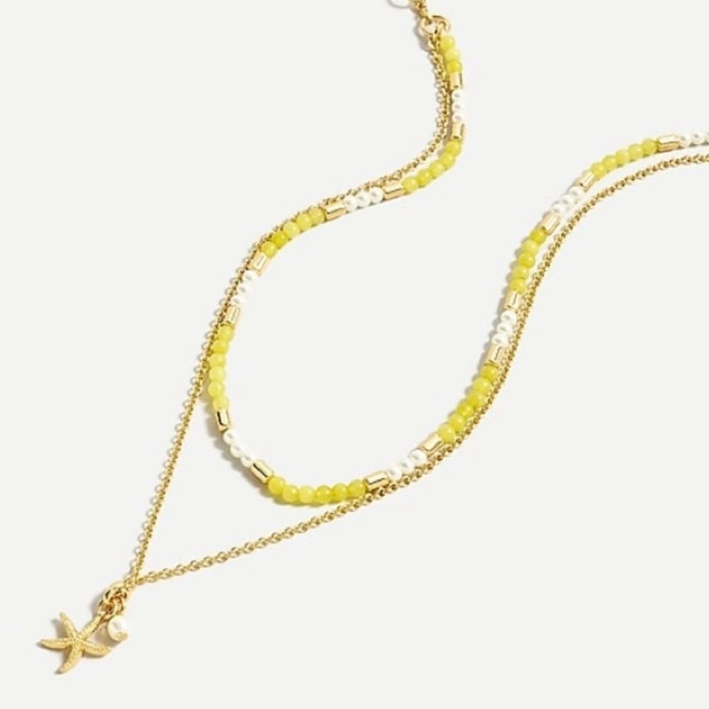 J. Crew Sea Breeze Dainty Double Layer Beaded Starfish Pendant Necklace